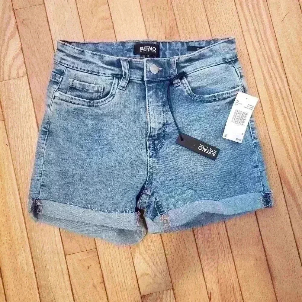 BUFFALO | David Bitton Robins Egg  Light Wash Mid Rise Jean Shorts US 26